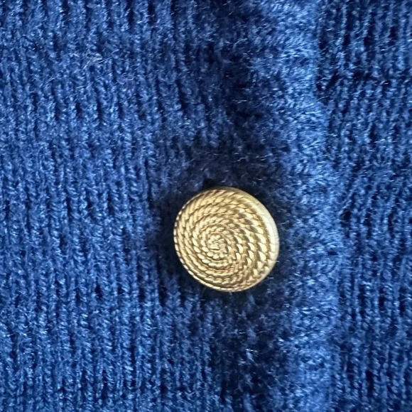 Tally Ho Vintage short cardigan sweater jacket blue w/ brass buttons, size M - Picture 4 of 7